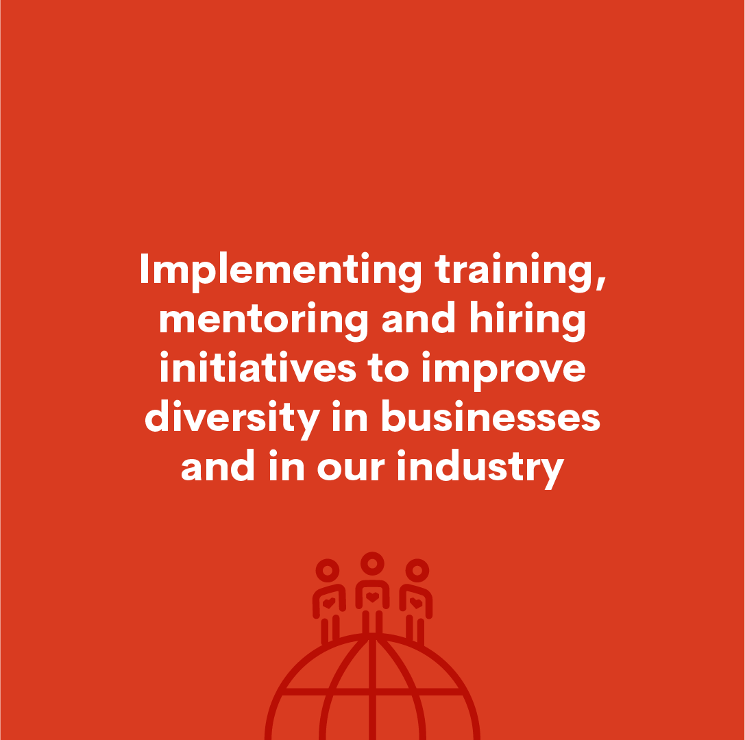 Implementing training, mentoring and hiring initiatives to improve diversity in businesses and in our industry