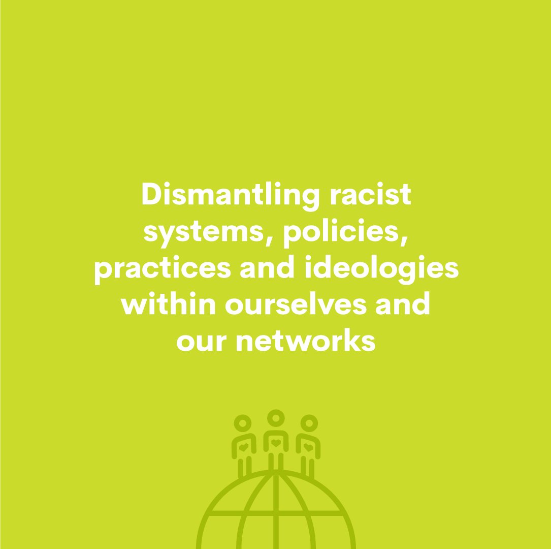 Dismantling racist systems, policies, practices and ideologies within ourselves and our networks