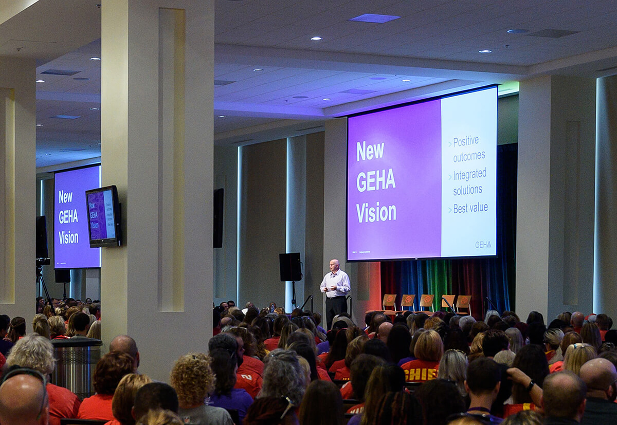 GEHA new vision announcement at all employee meeting photo