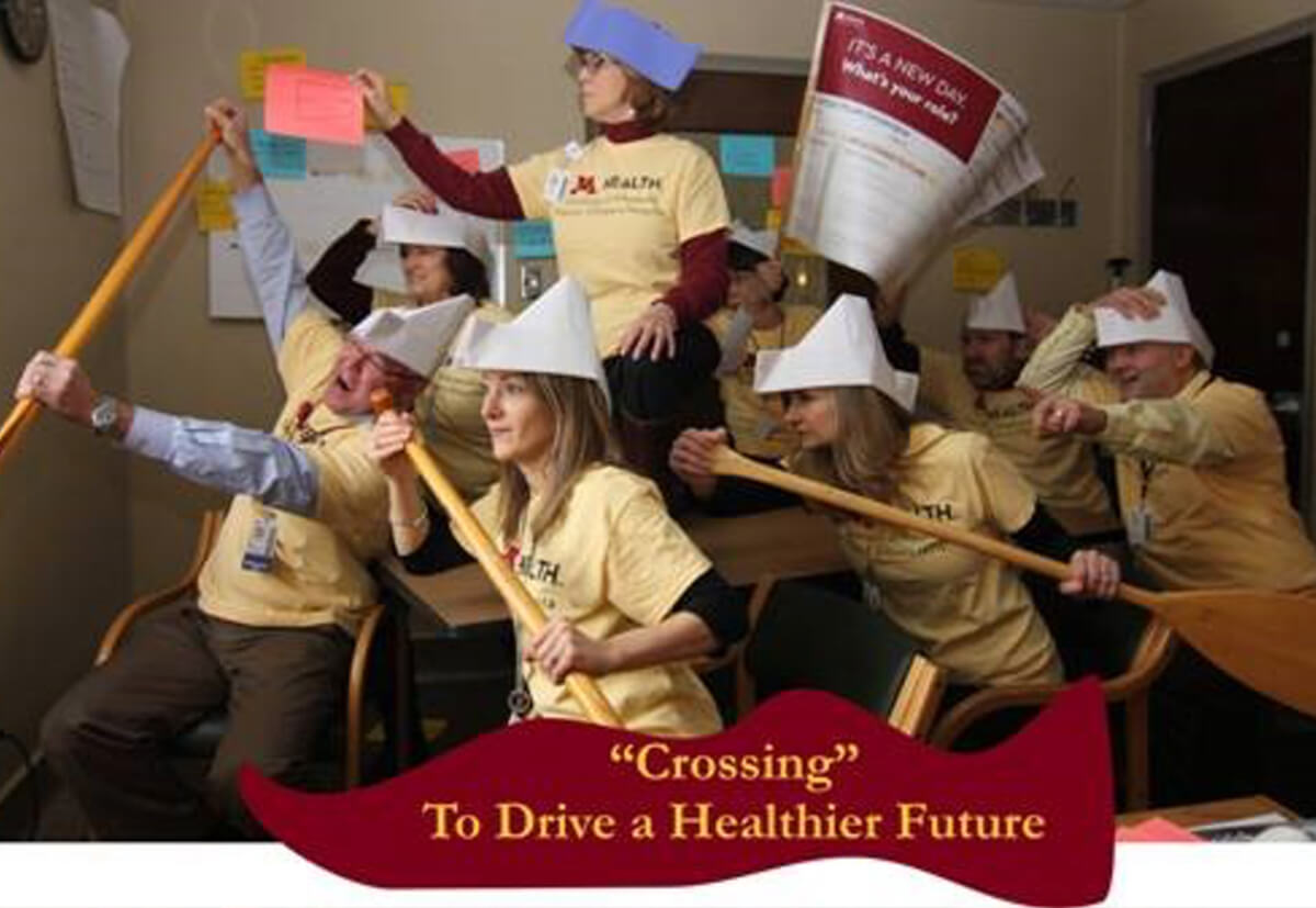 Poster created by faculty, staff and employees with M Health’s new mission vision, creating a rally cry that was eagerly adopted across the organization.