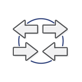 An icon of two arrow pointing outward and two arrow point inwards. A blue line circle around the arrows.