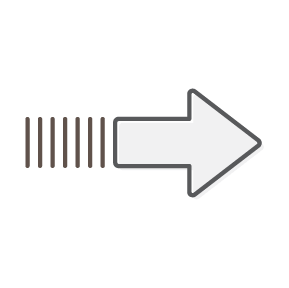 A line icon of an arrow pointing to teh right showing movement.